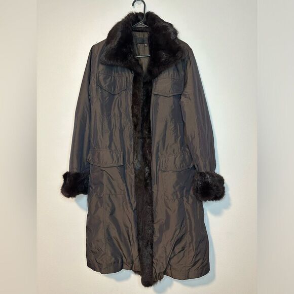 Zara Woman Wind Water Repellant Fax Fur Hooded Duster Coat Sz M Mob Wife Street - Picture 1 of 6